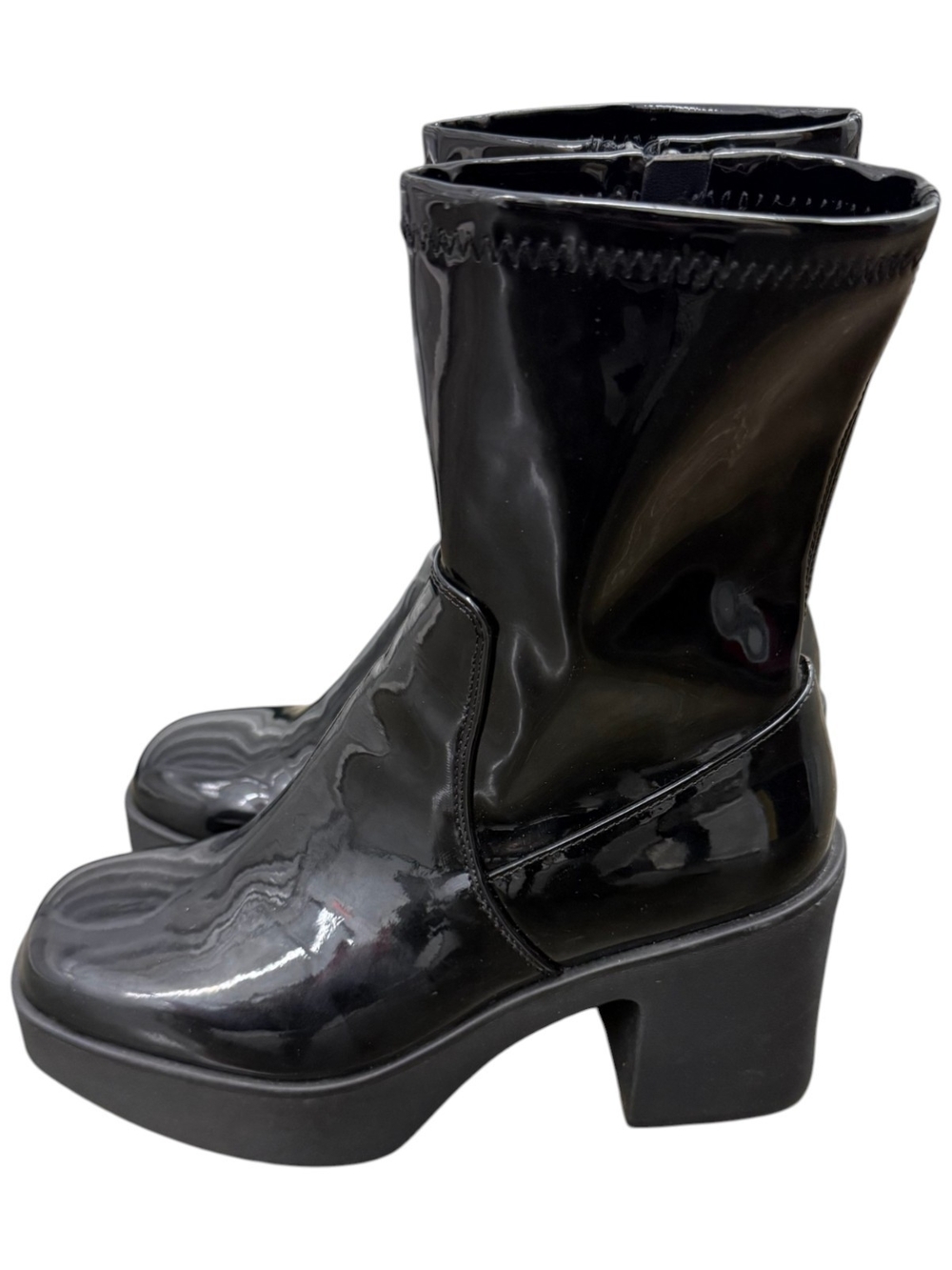 Aldo Black Patent Chunky Platform Zip Ankle Boots - Women's Size 7